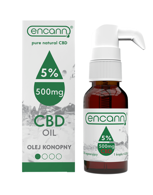 Bottle of cannabis sativa oil with applicator by Polish company ENCANN